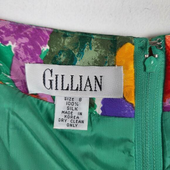 Vtg Gillian Multicolor Floral Silk Midi Cap‎ Sleeve Dress Sz 8 Feminine Garden - Picture 8 of 8